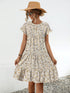 Frill Floral Round Neck Short Sleeve Tiered Dress - Odaingerous